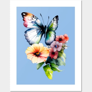 Beautiful Butterfly with Colorful Flowers Posters and Art